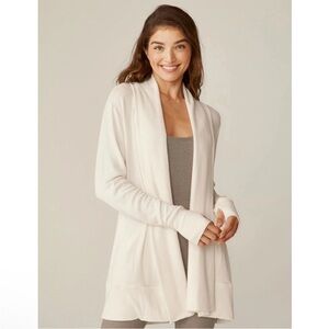 Beyond Yoga Cream White Soften Up Open Cardigan Finger Holes Womens Small